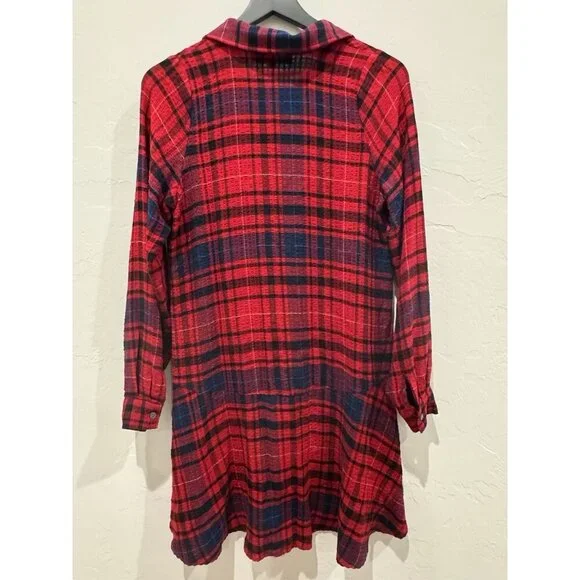 Loft Plaid Mini Shirt Dress Long Sleeve Size Small NWOT Red - Picture 13 of 14
